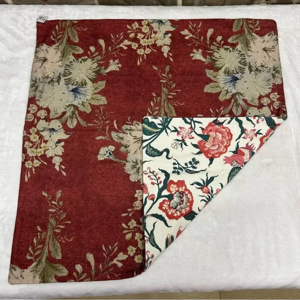 Pottery Barn Seely Floral Reversible Printed Accent Pillow Cover Cream Red NEW